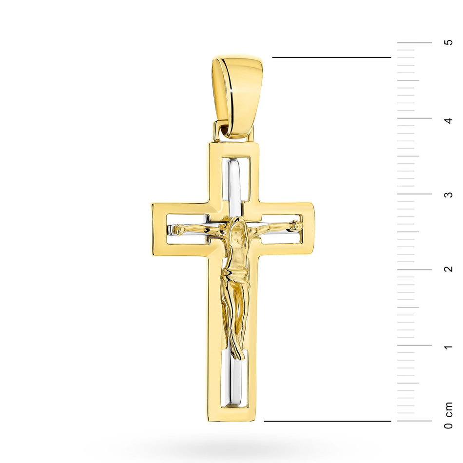 Zweifarbiger Goldkreuz Anhänger mit Jesus Christus