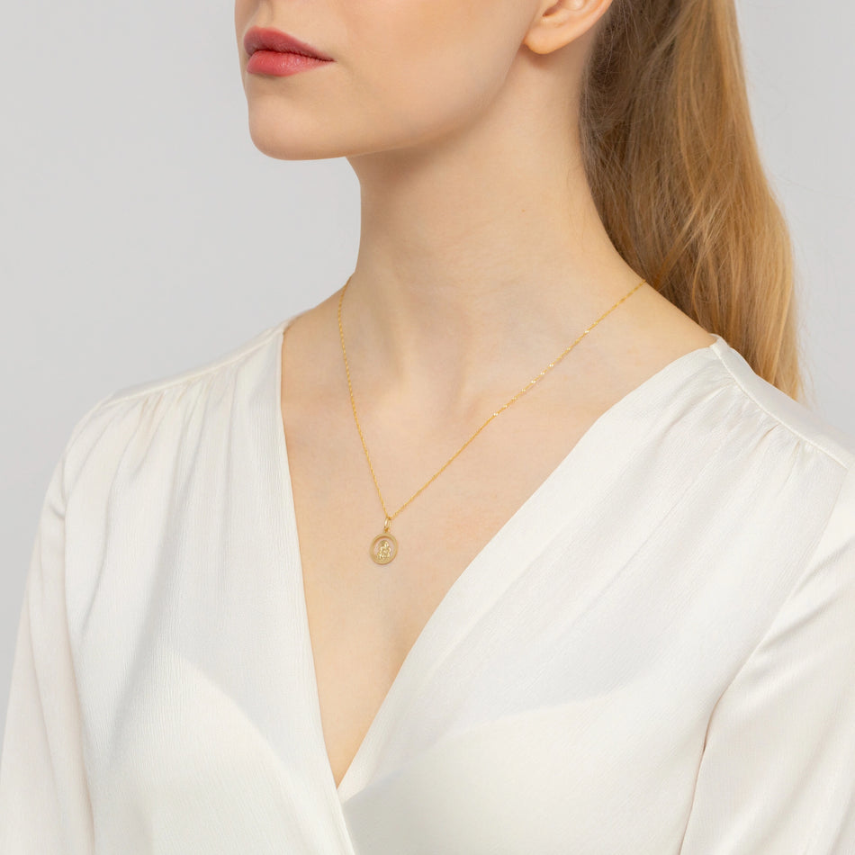 Gold Virgin Mary and Jesus Medallion Pendant