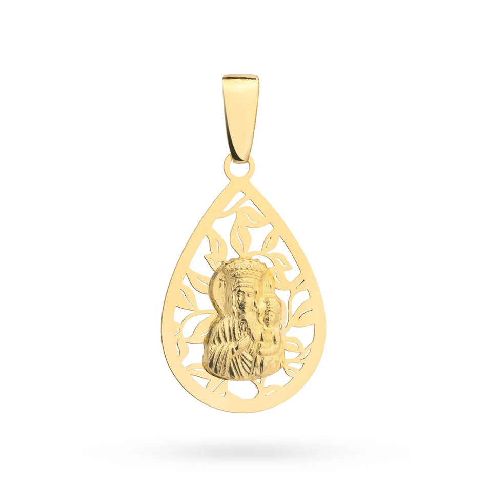 Gold Virgin Mary and Jesus Medallion Pendant