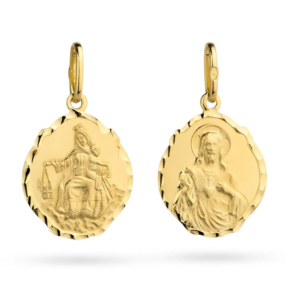 Gold Virgin Mary and Jesus Medallion Pendant
