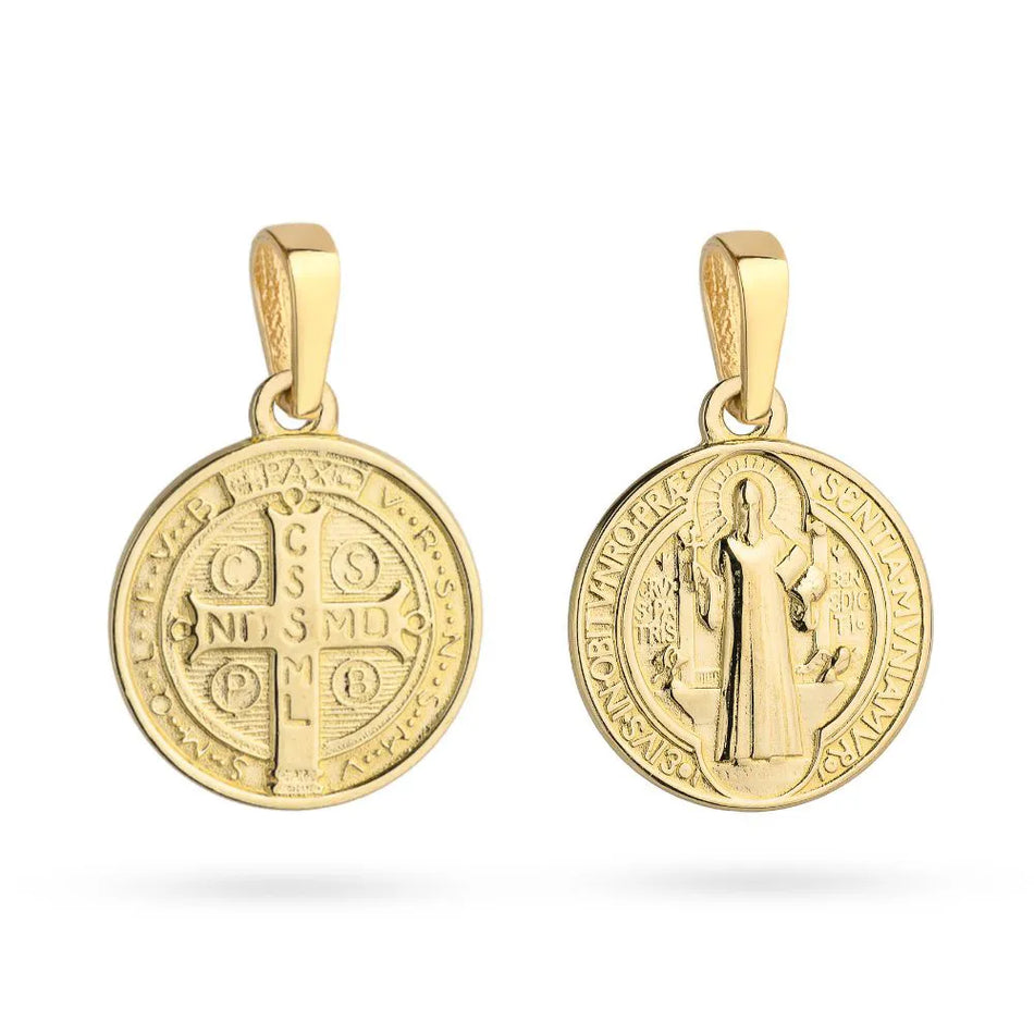 Goldmedaillon Anhänger mit Sankt Benedikt