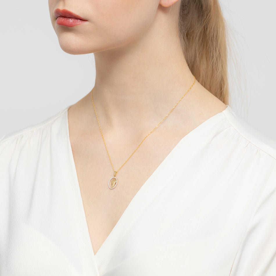 Gold Jungfrau Maria Medaillon Anhänger mit Zirkonia