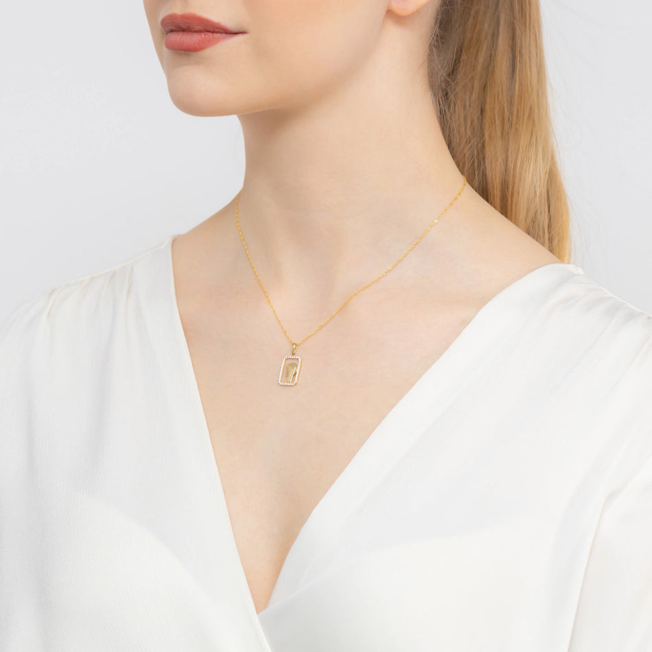 Gold Jungfrau Maria Medaillon Anhänger mit Zirkonia