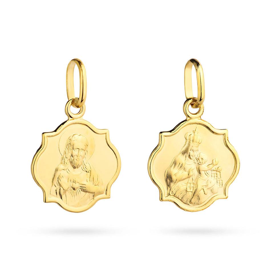 Gold Virgin Mary and Jesus Medallion Pendant