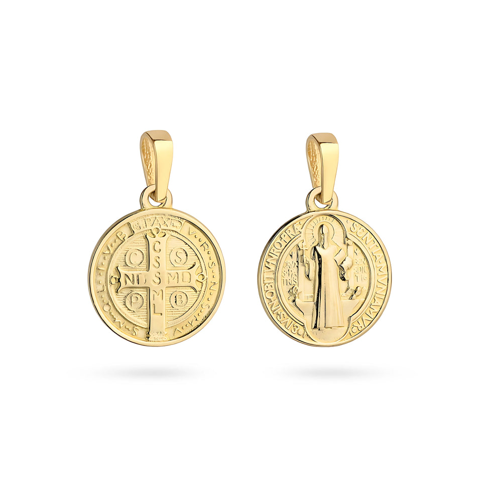 Goldmedaillon Anhänger mit Sankt Benedikt