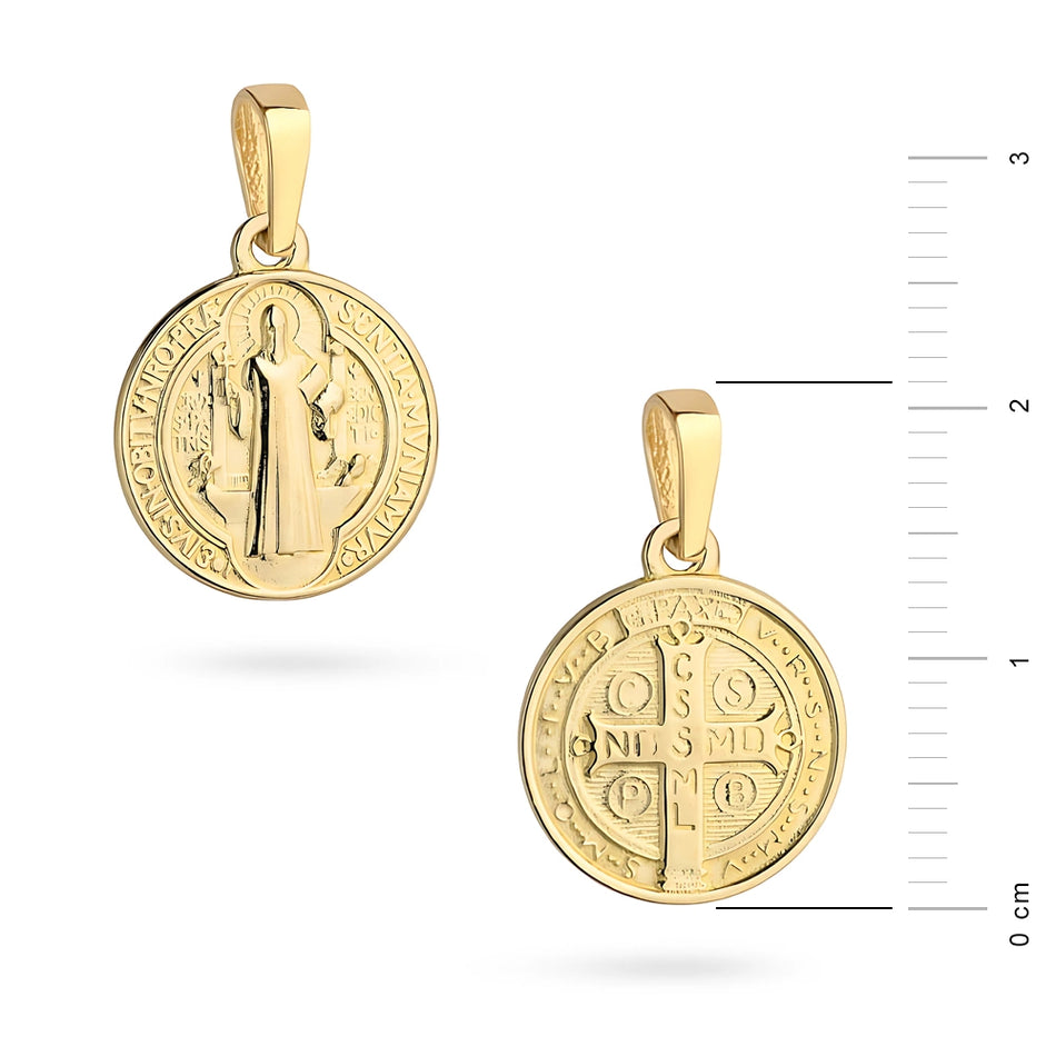 Goldmedaillon Anhänger mit Sankt Benedikt