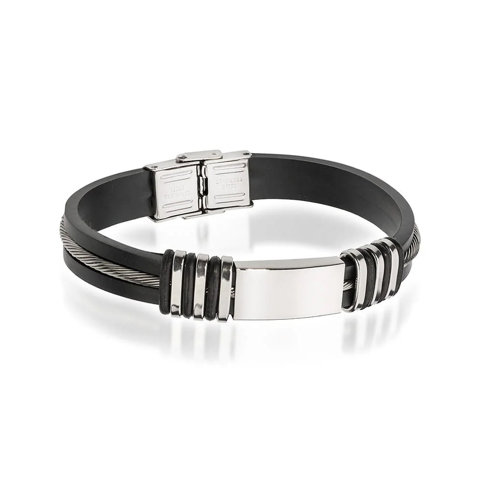 Herren Leder- und Stahlarmband zur Gravur