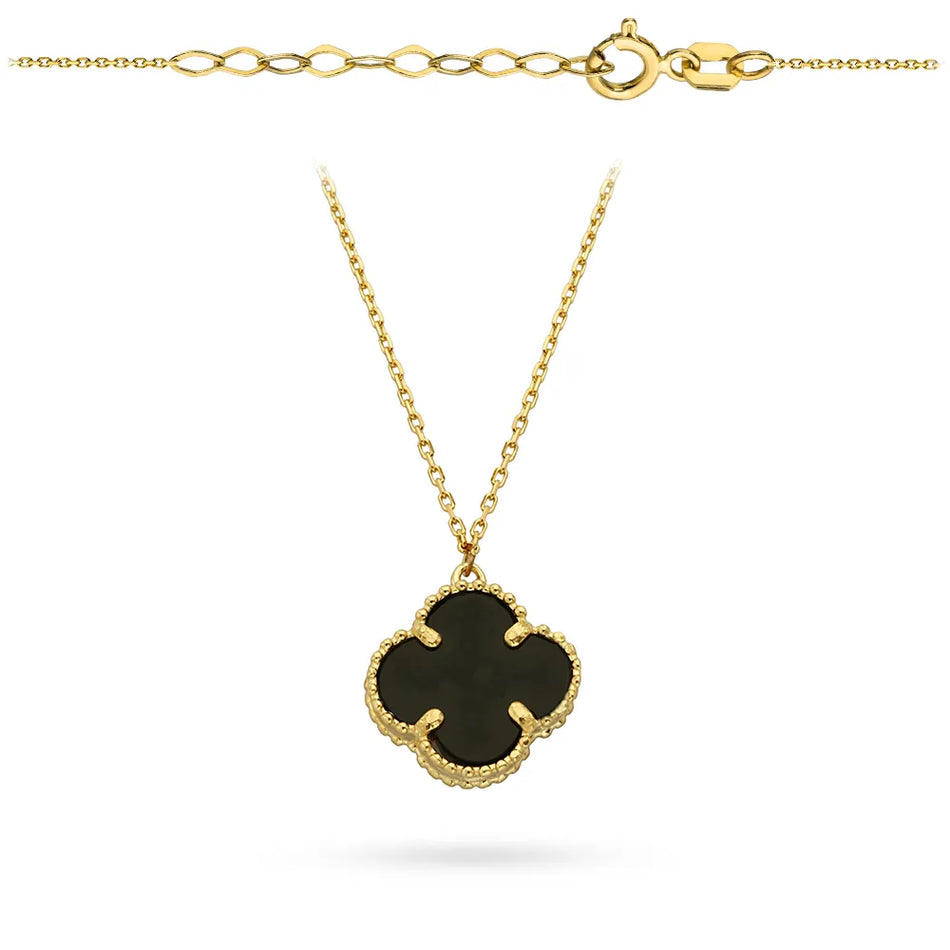 Goldkette mit schwarzem Kleeblatt aus synthetischem Onyx