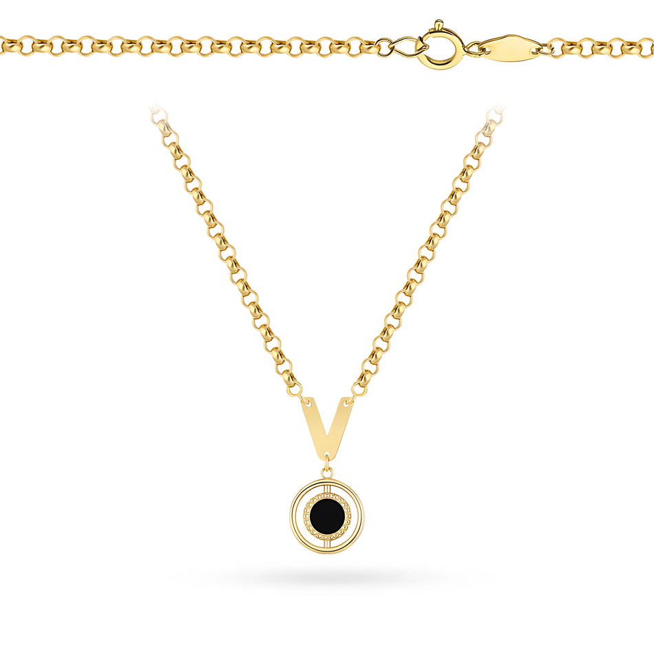Goldkette Brief V mit schwarzem Onyx