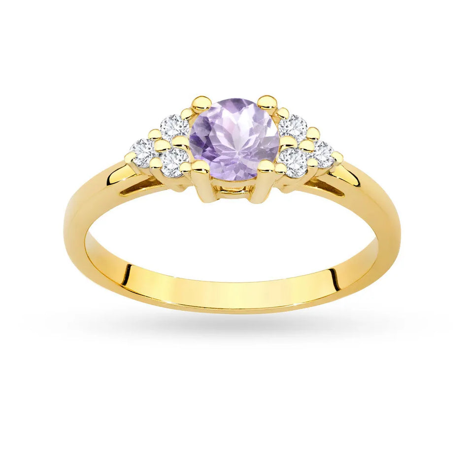 Goldring mit 0,50ct Amethyst und 6 Diamanten