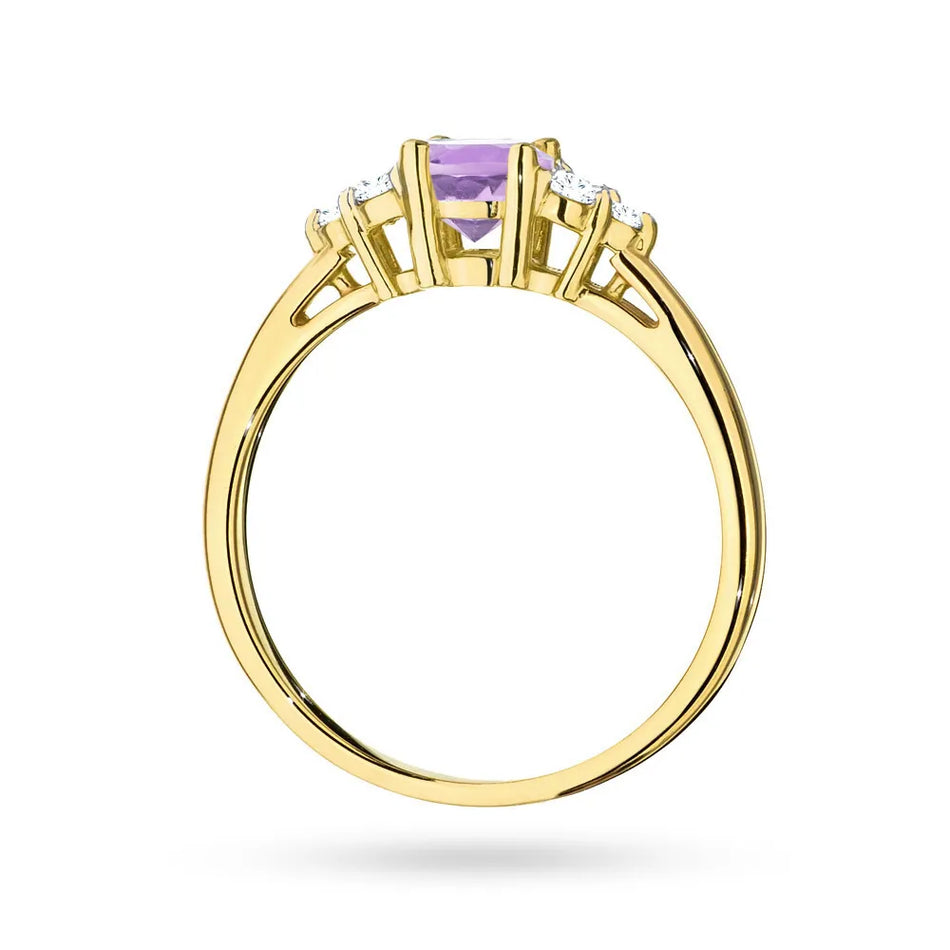 Goldring mit 0,50ct Amethyst und 6 Diamanten