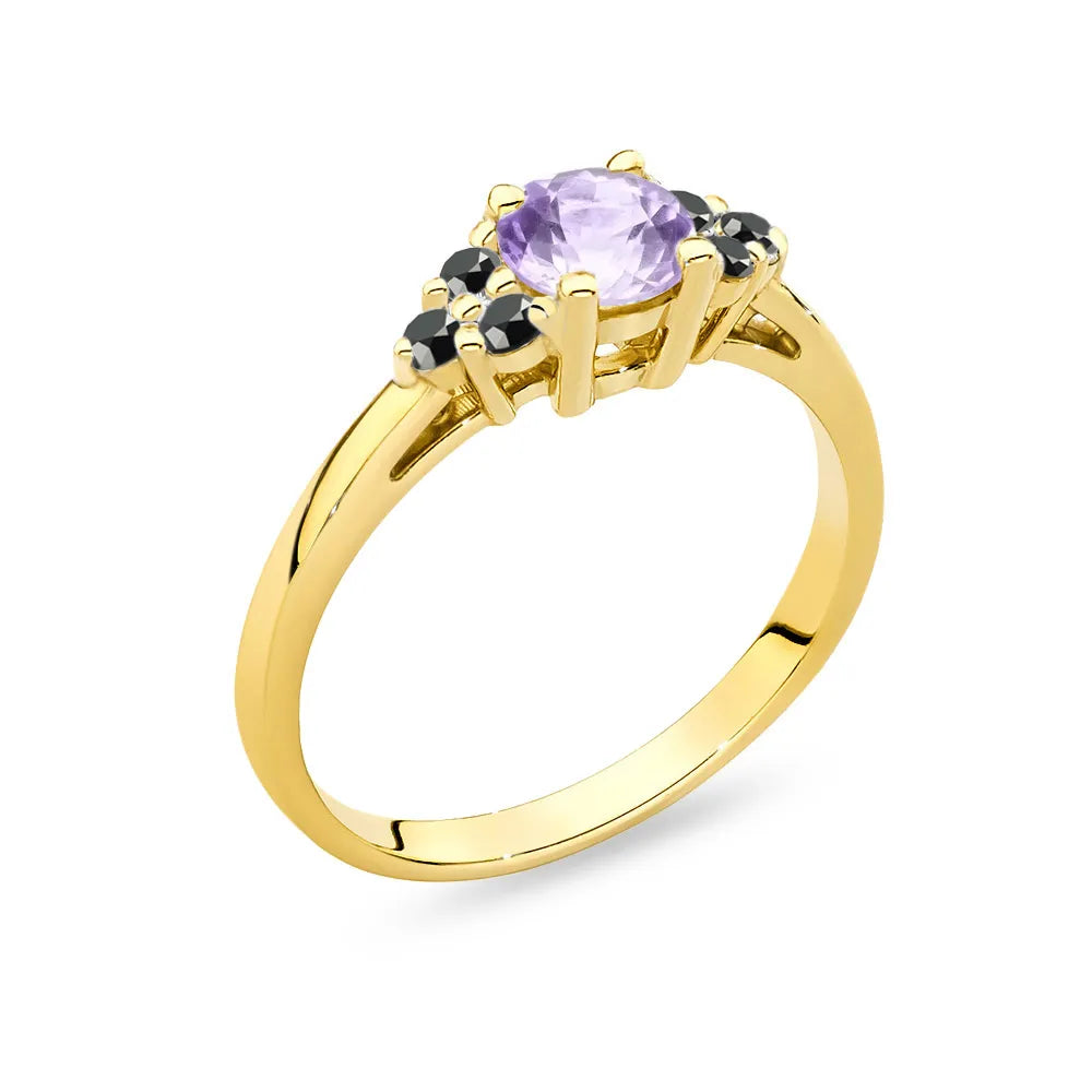 Gremari 14k gold ring with amethyst and black diamonds p127