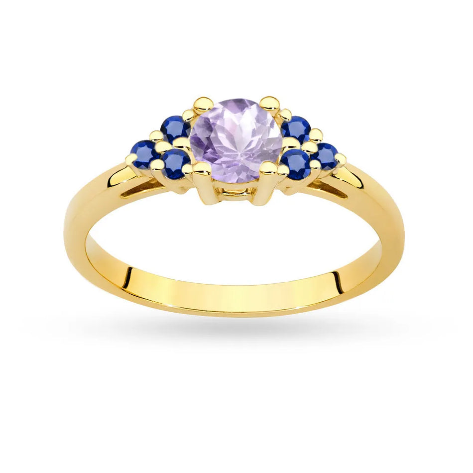 Goldring mit 0,50ct Amethyst und 6 Saphiren