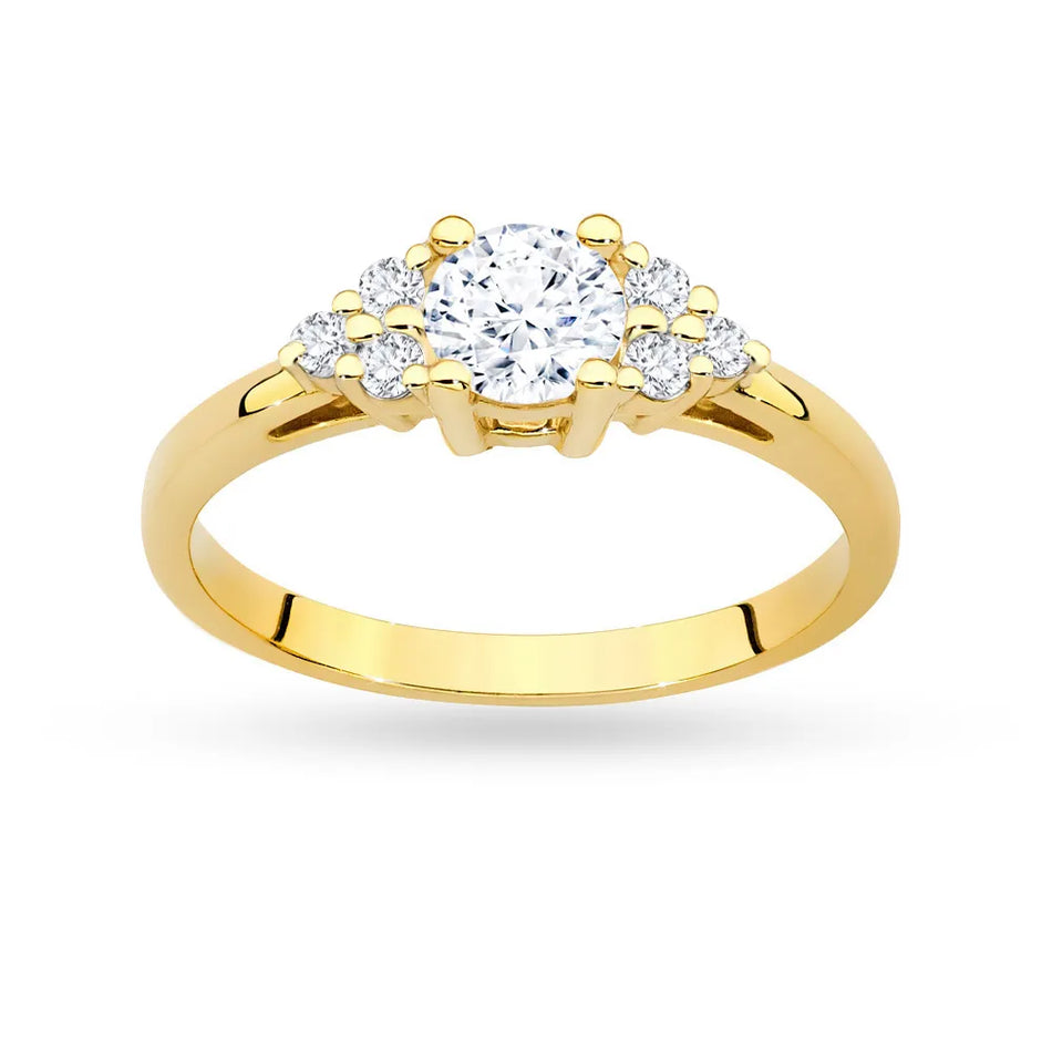 Goldring mit 0,60ct weißem Saphir und 6 Diamanten