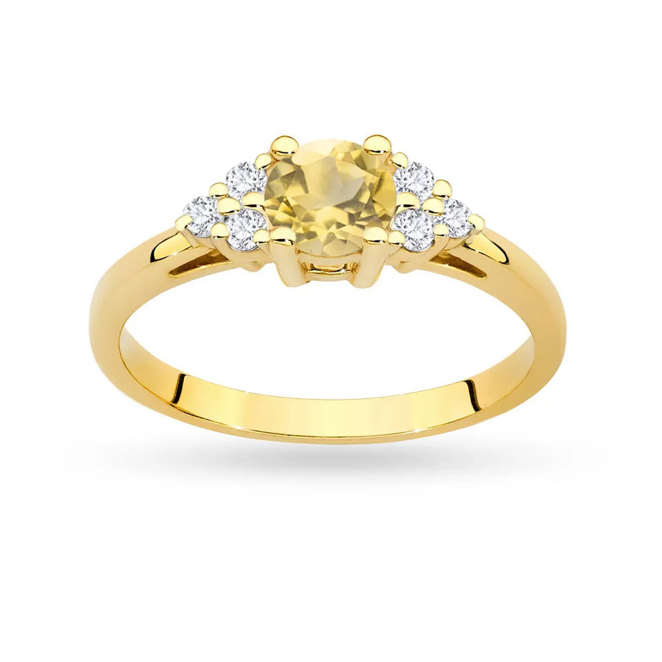 Goldring mit 0,50ct Citrin und 6 Diamanten