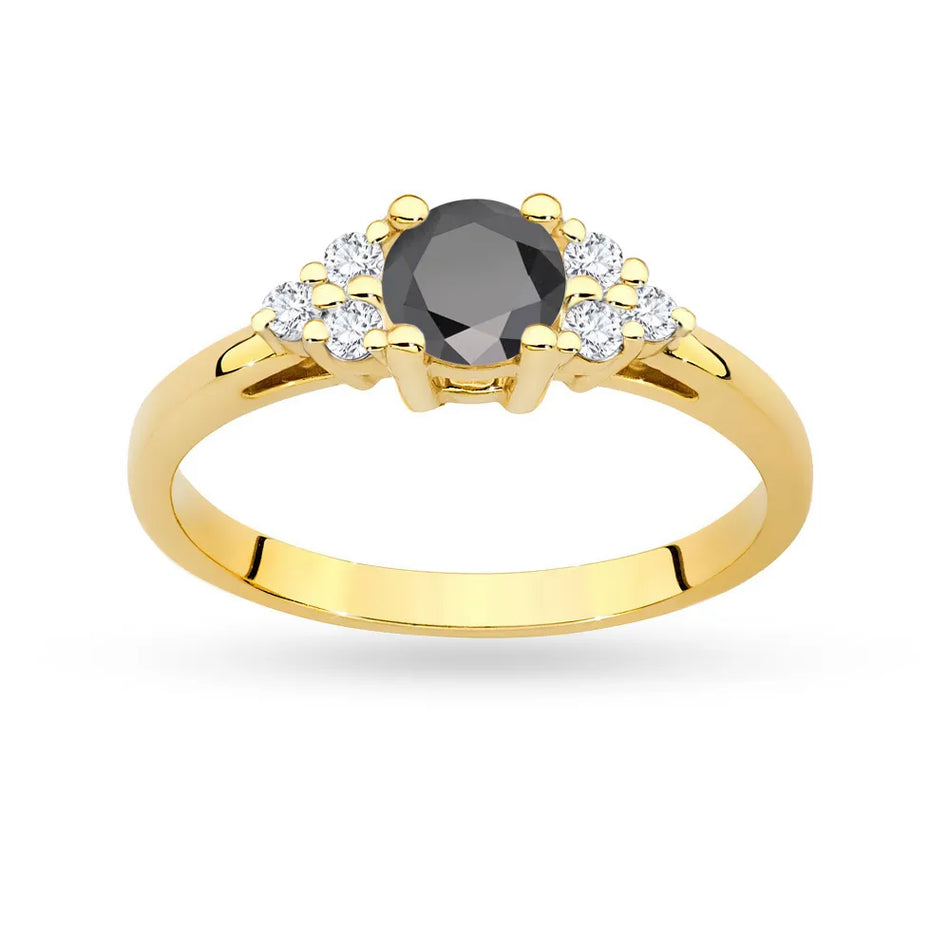 Goldring mit 0,50ct schwarzem Diamant und 6 Diamanten