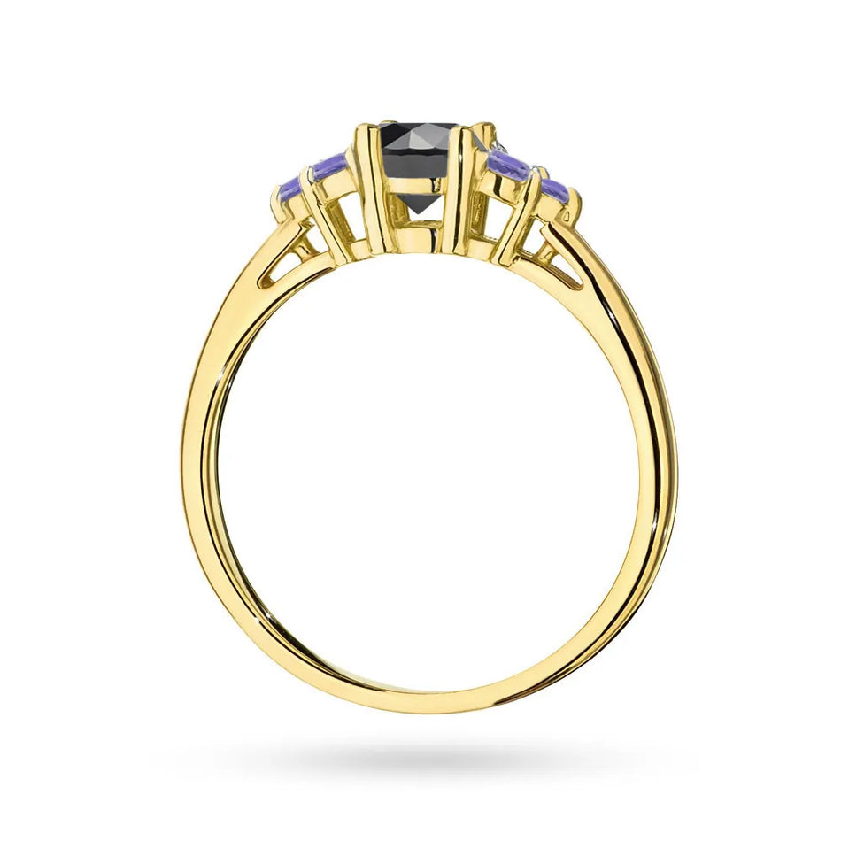 Gold Ring with 0,50ct Black Diamond and 6 Tanzanites