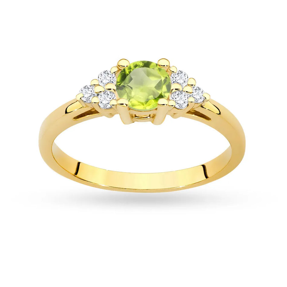 Goldring mit 0,60ct Olivin und 6 Diamanten