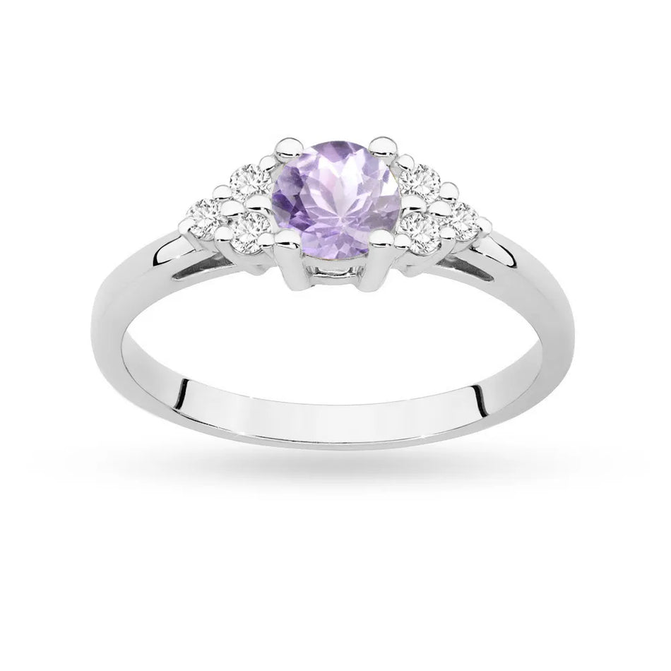 Goldring mit 0,50ct Amethyst und 6 Diamanten