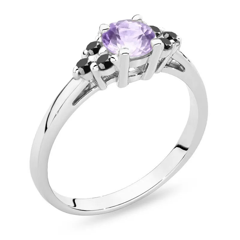Gremari 14k gold ring with amethyst and black diamonds p127