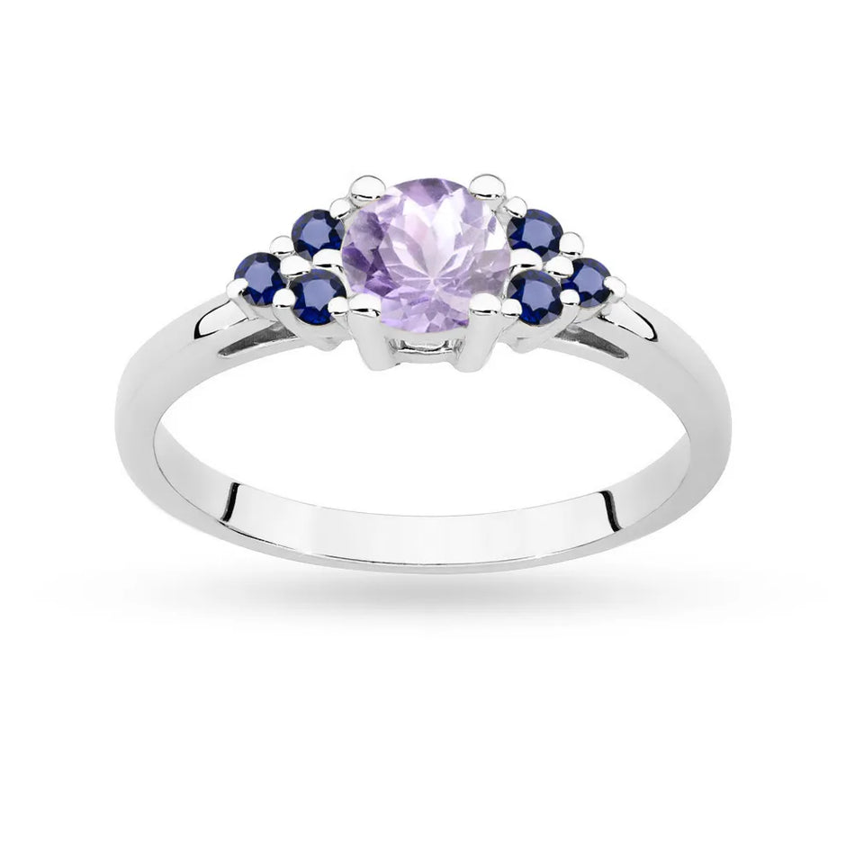 Goldring mit 0,50ct Amethyst und 6 Saphiren
