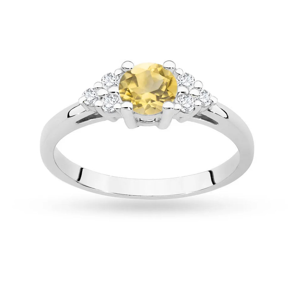 Goldring mit 0,50ct Citrin und 6 Diamanten