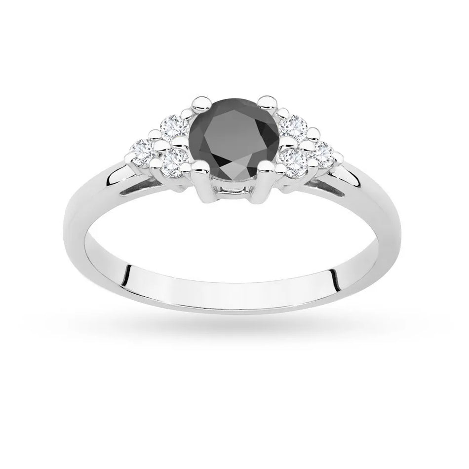 Goldring mit 0,50ct schwarzem Diamant und 6 Diamanten