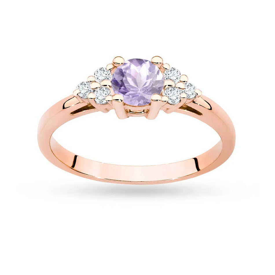 Goldring mit 0,50ct Amethyst und 6 Diamanten