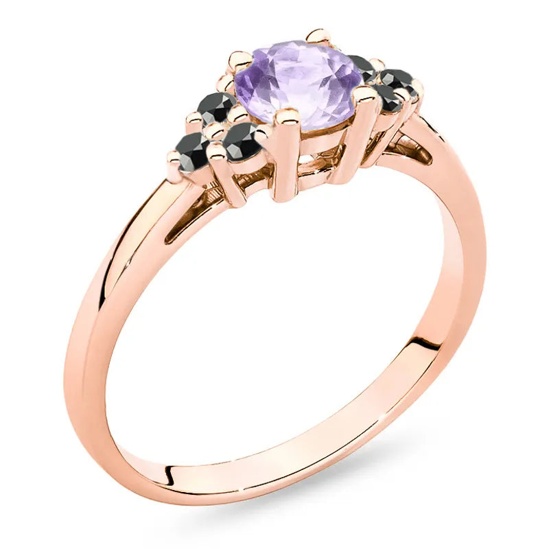 Gremari 14k gold ring with amethyst and black diamonds p127
