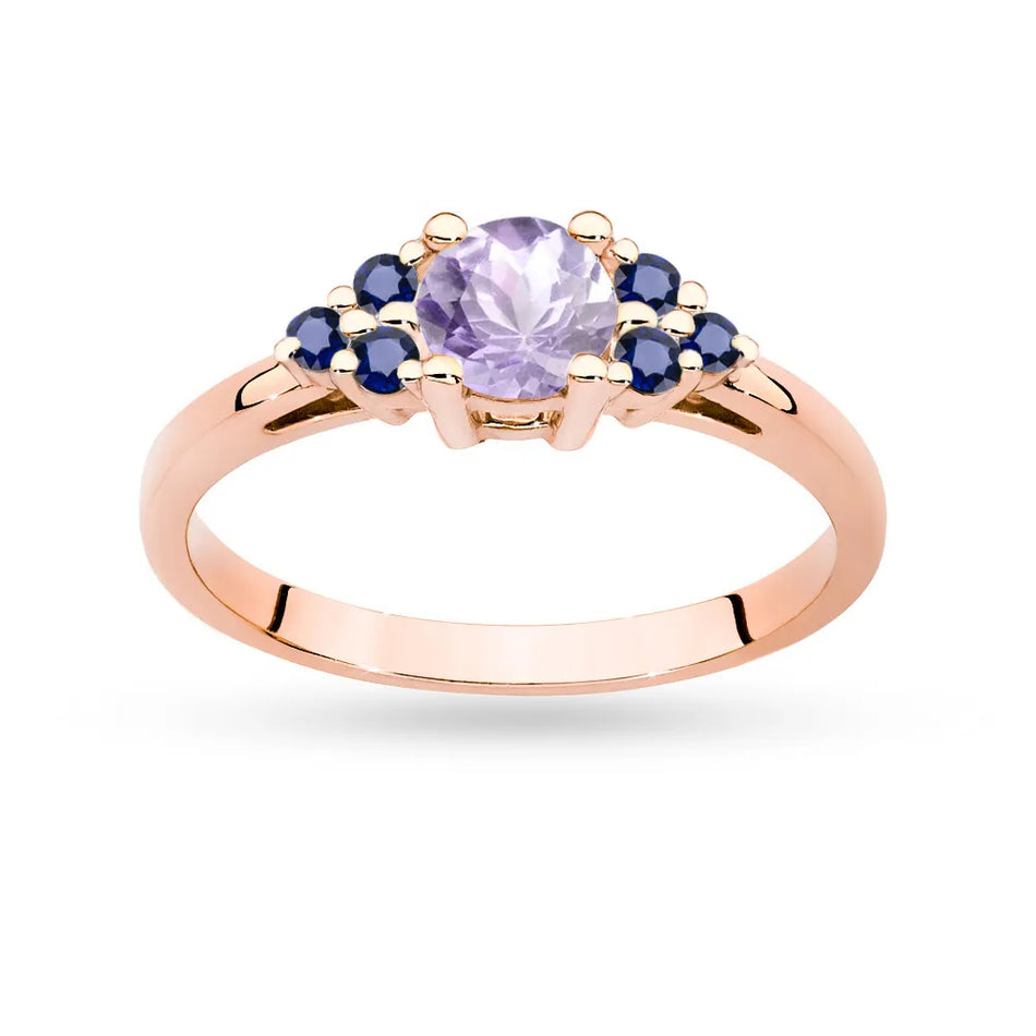 Goldring mit 0,50ct Amethyst und 6 Saphiren