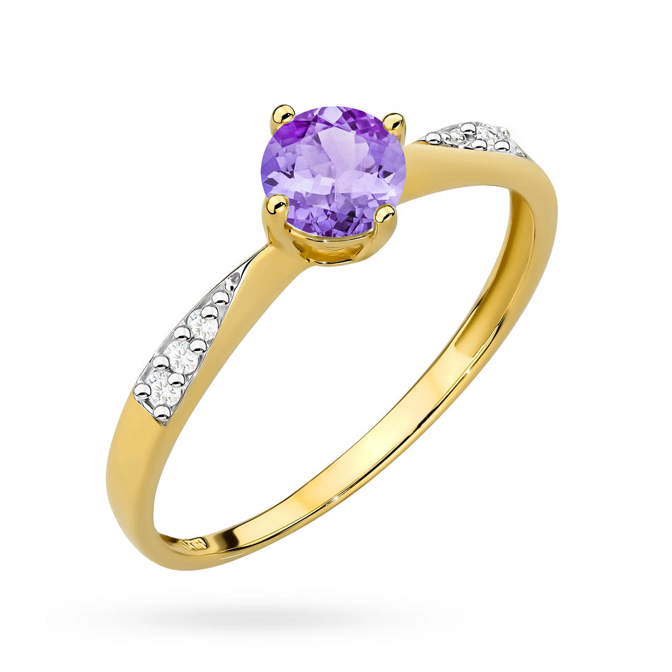 Goldring mit 0,50 ct Amethyst und 0,068 ct Diamanten