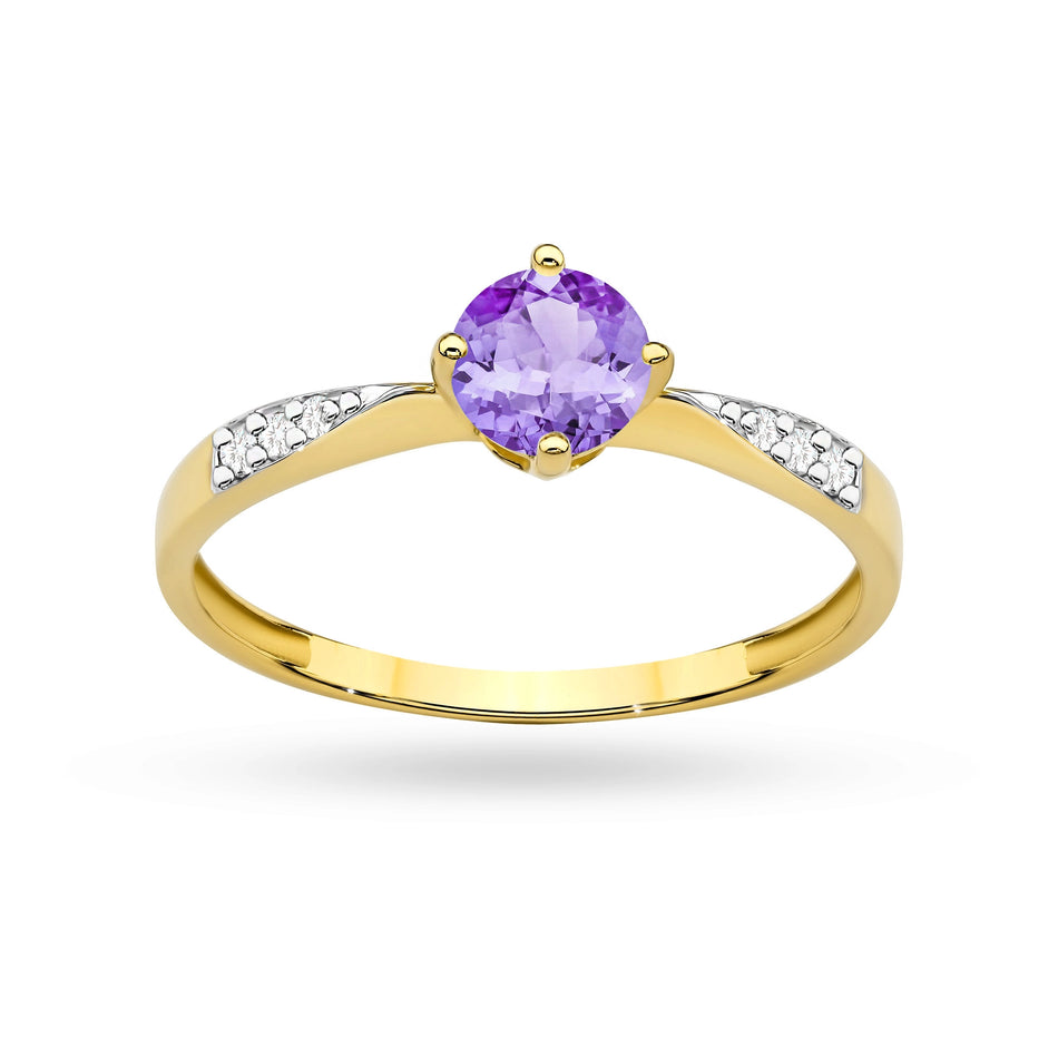 Goldring mit 0,50 ct Amethyst und 0,068 ct Diamanten