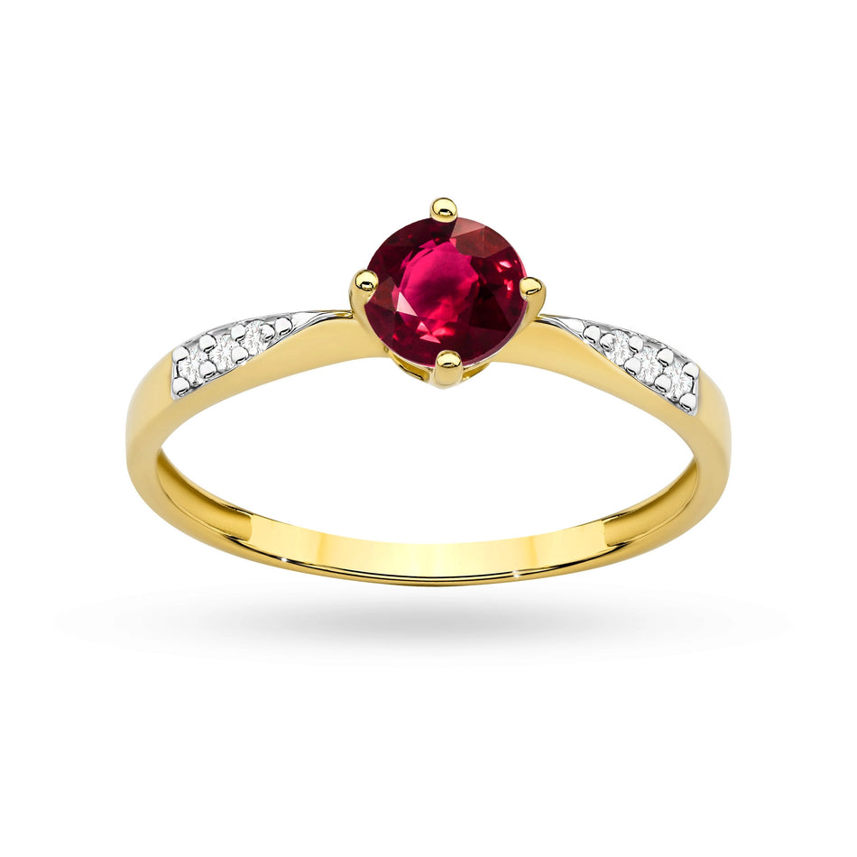 Goldring mit 0,60 ct Rubin und 0,068 ct Diamanten