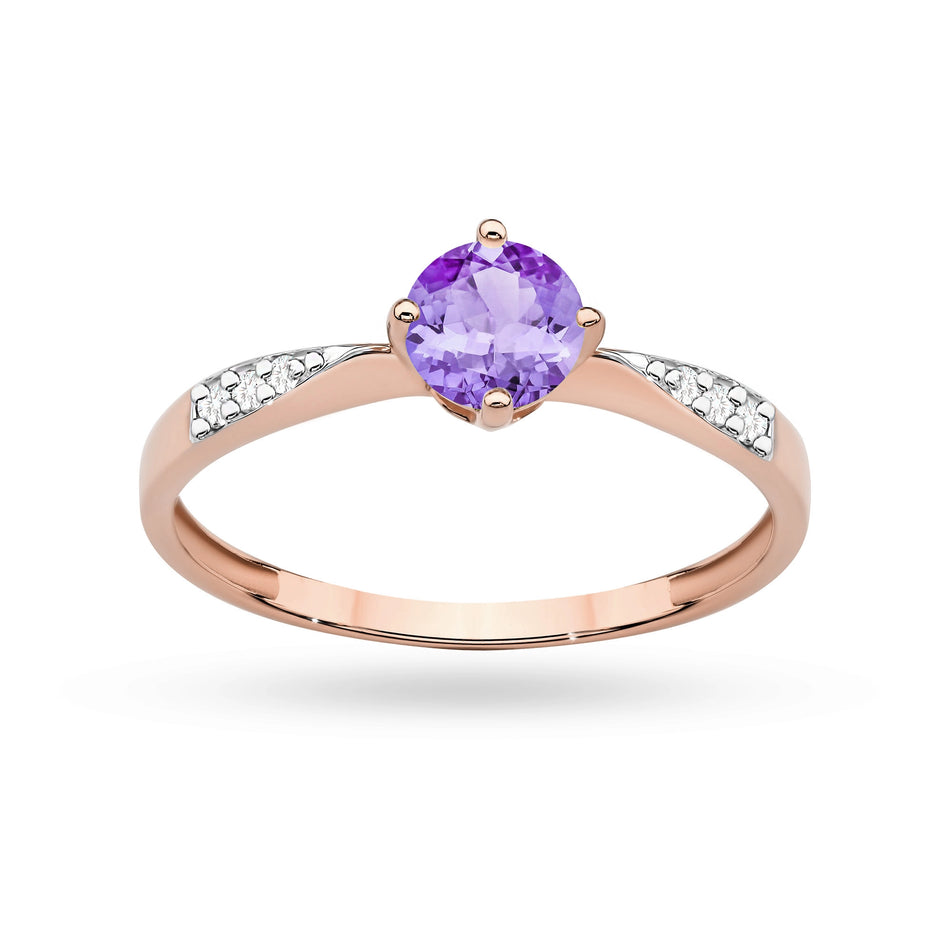 Gold Ring with 0.50ct Amethyst and 0.068ct Diamonds