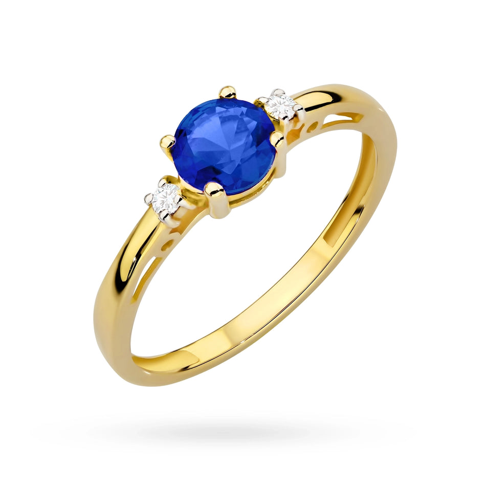 Gold Ring with Dark Blue Zirconia