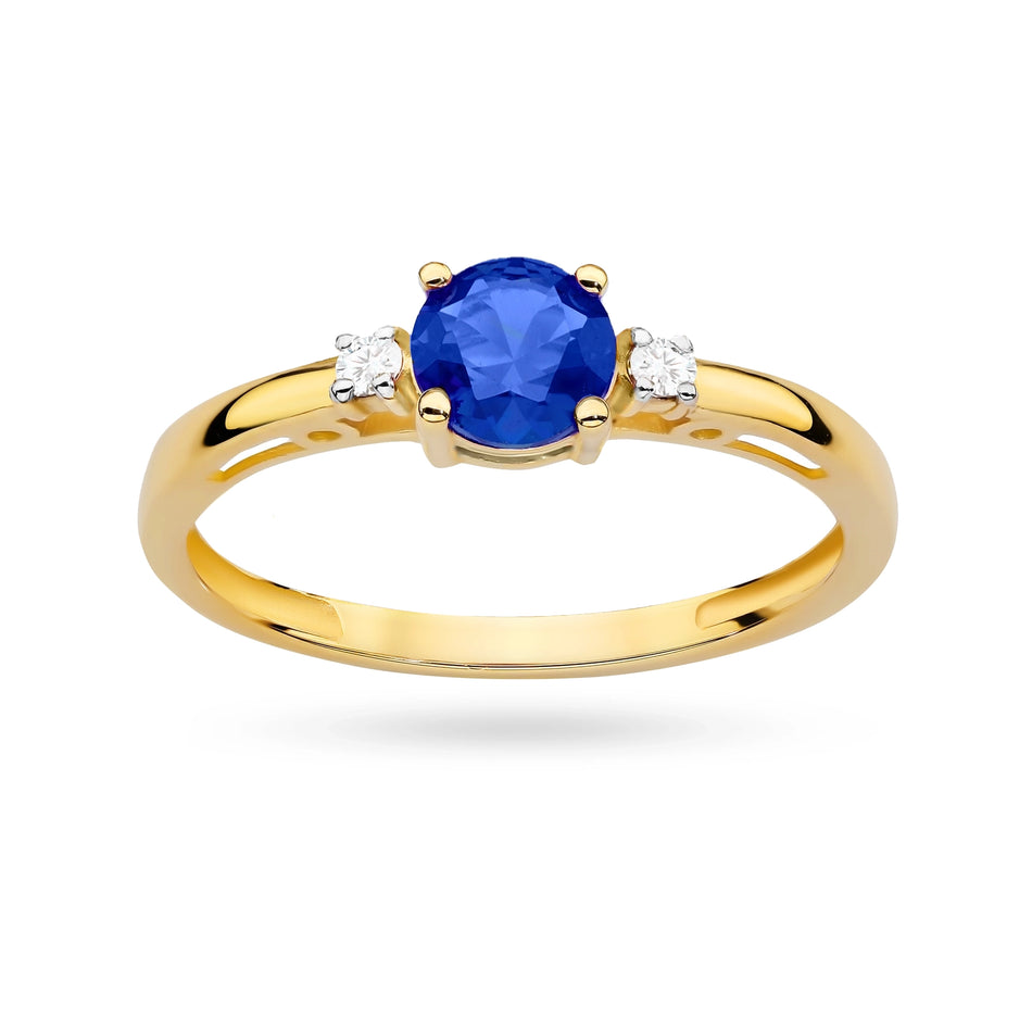 Gold Ring with Dark Blue Zirconia