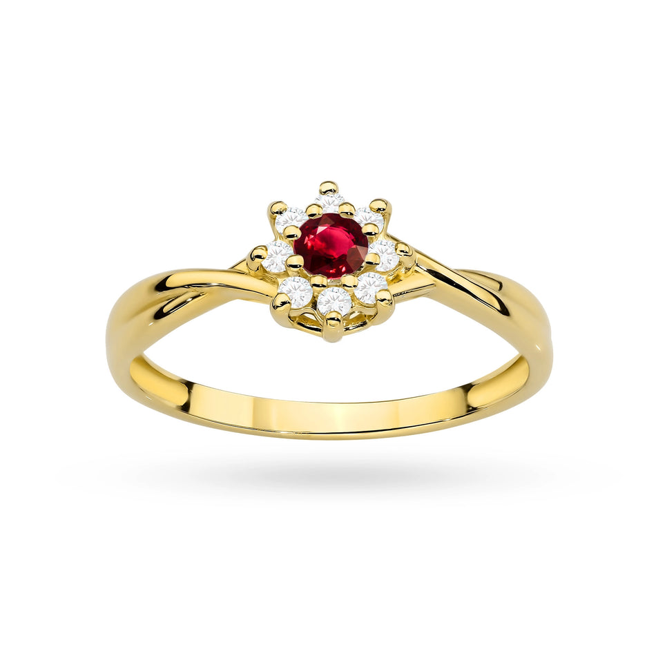 Gold Ring with Red Zirconia