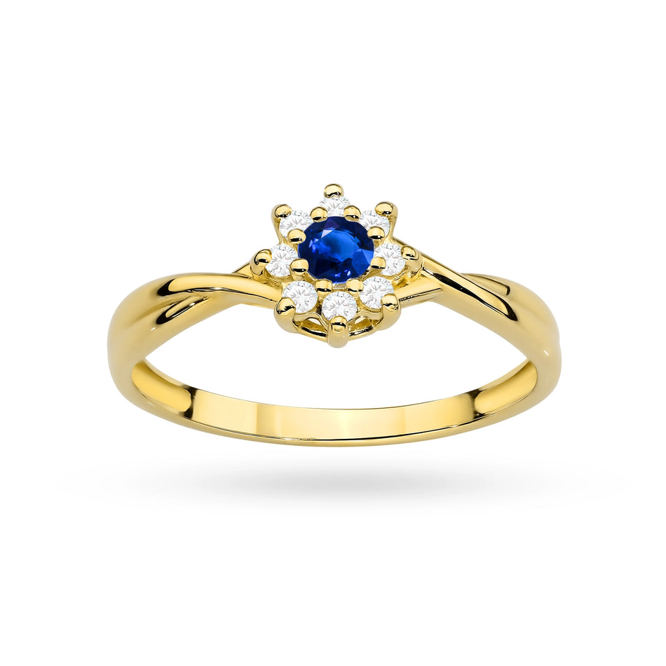 Gold Ring with Dark Blue Zirconia