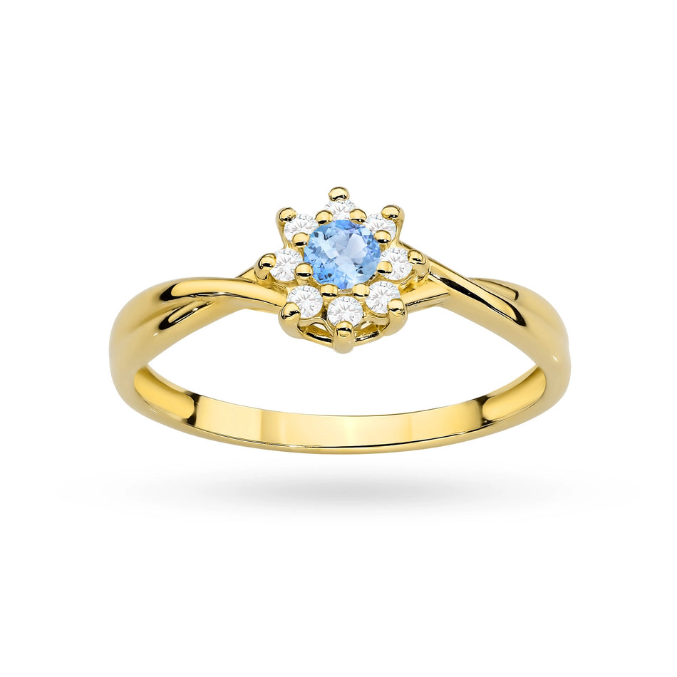 Goldring mit blauem Zirkonia