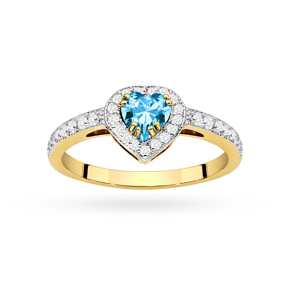Goldring mit blauem Zirkonia-Herz