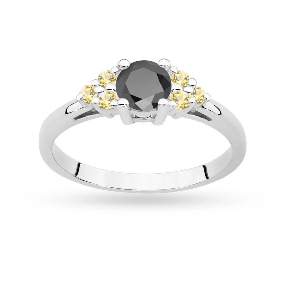 Goldring mit 0,50ct schwarzem Diamant und 6 bronzenen Diamanten