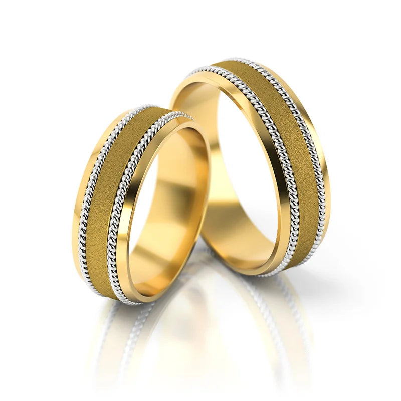 Halb-runde zweifarbige Gold Eheringe 6mm