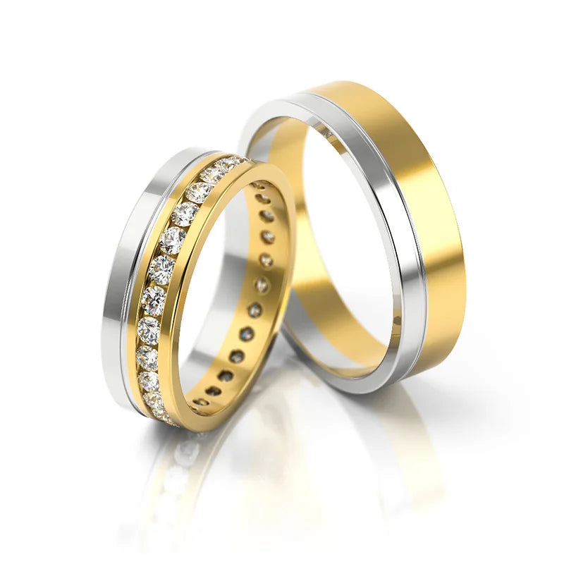 Elegante zweifarbige Gold-Trauringe mit Zirkonia 5.5mm