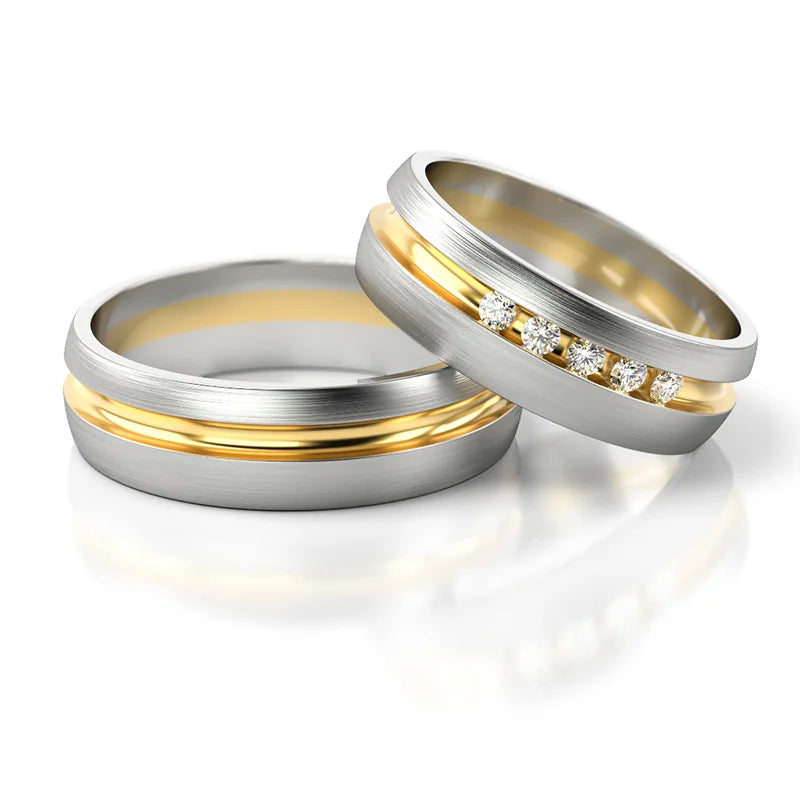 Elegante zweifarbige Gold-Trauringe mit Zirkonia 6mm