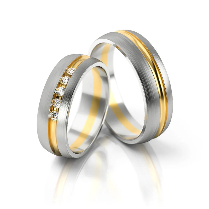 Elegante zweifarbige Gold-Trauringe mit Diamanten 6mm