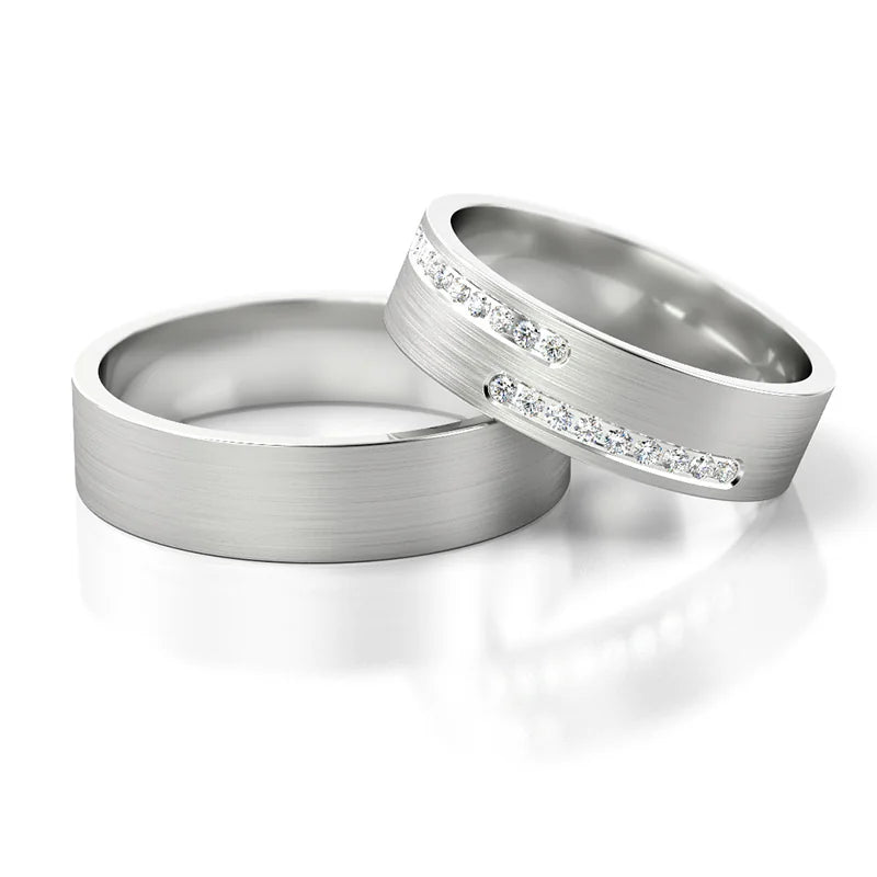 Minimalistische Weißgold Eheringe mit Zirkonia 5mm