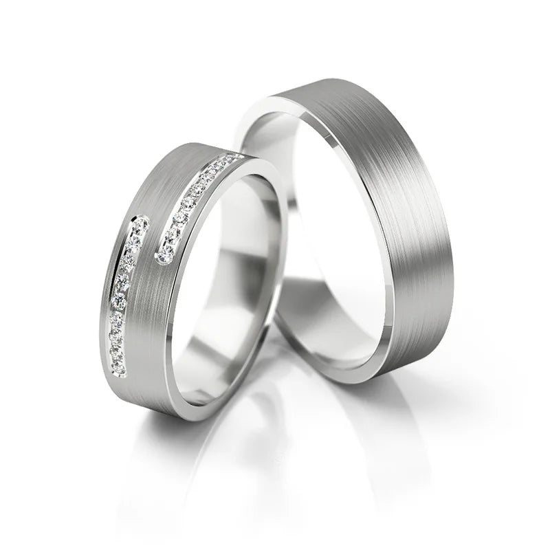 Minimalistische Weißgold Eheringe mit Zirkonia 5mm