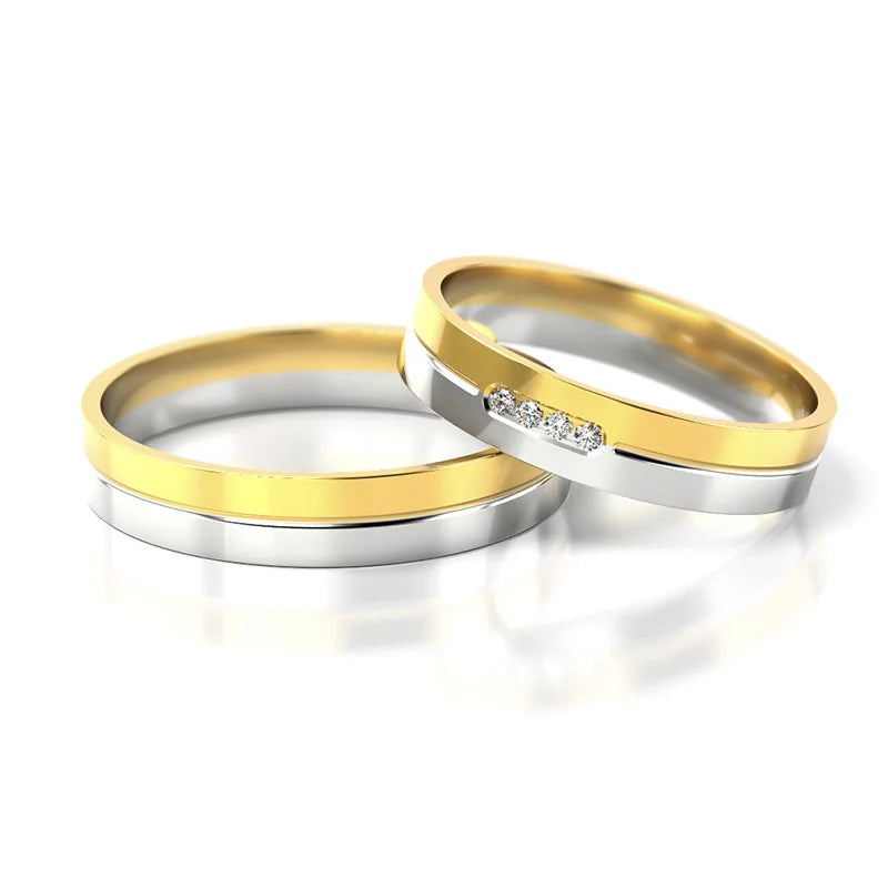 Zweifarbige Gold Eheringe mit Diamanten 4mm