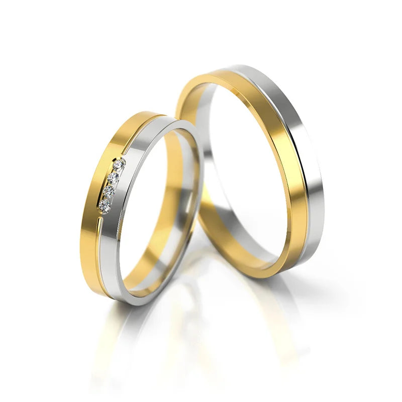 Zweifarbige Gold Eheringe mit Zirkonia 4mm