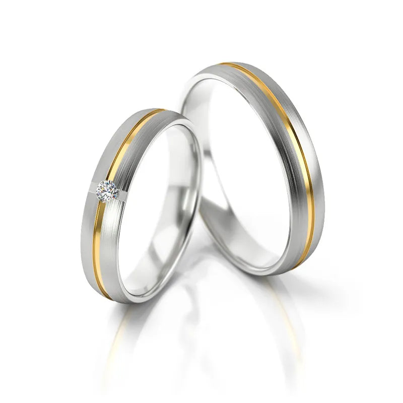 Zweifarbige Gold Eheringe mit Zirkonia 4mm